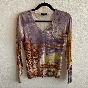 Etro Milano floral abstract mixed print v neck sweater